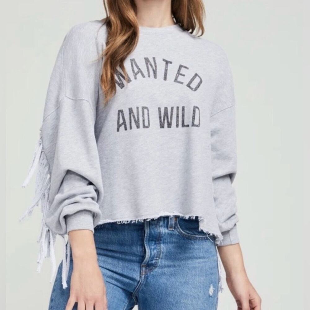 Wildfox Ophelia Wanted and Wild Grey Fringe Sweatshirt - Medium, NWOT